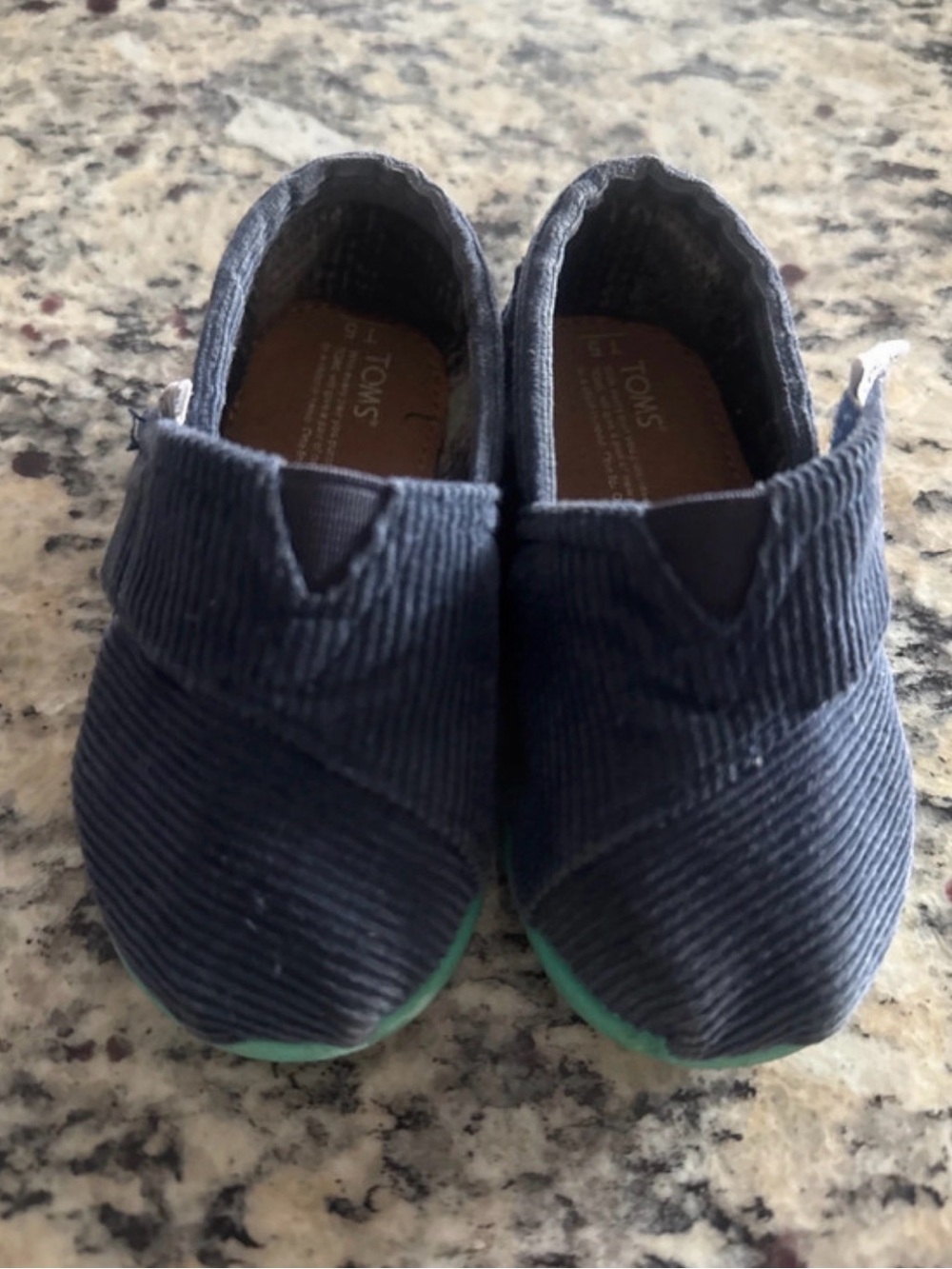 Toms Kids Navy Corduroy Slip-On with Mint Trim
